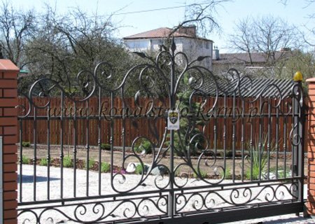 Brama dwuskrzydłowa z bogatym ornamentem zwojów i grotami